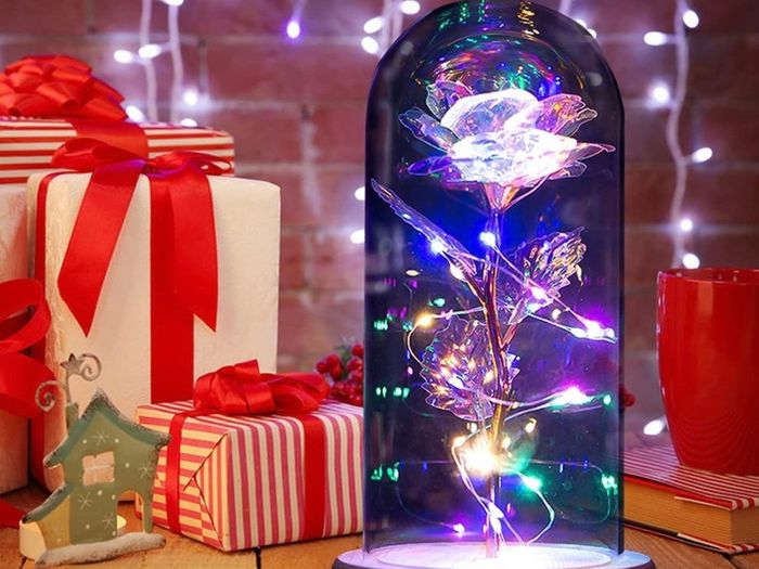 Gifts for Women Her, Beauty and the Beast Rose Forever Eternal Rose in Glass Dome, Preserved Artificial Rose Flowers with Led Light, Personalised Gifts for Christmas, Birthday, Mum, Grandma (FREE POSTAGE)