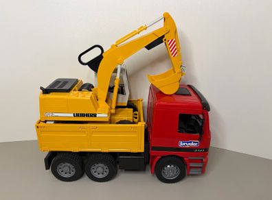 Vintage 2001 Bruder Mercedes Actros 4143 Tipping Truck with Liebherr Rotating Excavator