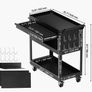 4-Tier Tool Cart with Wheels, 350 lbs Load Capacity, Rolling Work Cart with Drawer & Pegboard, Mechanic Tool Storage Organizer with Locking System for Garage, Warehouse and Repair Shop, Black Image 7