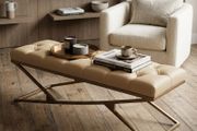 Luxury Chesterfield Bench  Gold Frame &amp; White Tufted Upholstery 140cm