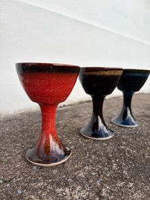 Set of 3 Louis Mulcahy Handmade Pottery Wine Goblets