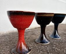Set of 3 Louis Mulcahy Handmade Pottery Wine Goblets
