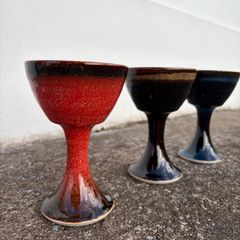 Set of 3 Louis Mulcahy Handmade Pottery Wine Goblets