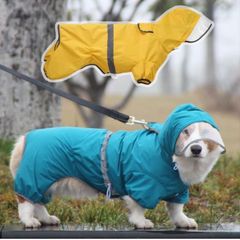 Dog Raincoat Waterproof Jacket with Hood & Collar Hole Transparent Brim,Ultra-Light Breathable Reflective Jumpsuit for Short-legged Dogs Corgi Dachshund xs,s,m,L,XL