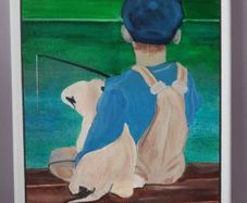 Acrylic Painting of young boy with puppy