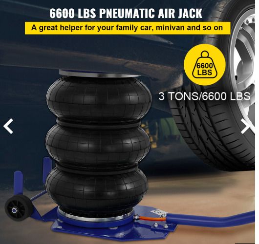 Pneumatic Triple Air Bag Car Jack Trolley 3 Ton 6600 Lbs Cap 400 Mm Lift