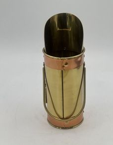 Vintage 8 inch Copper & Brass Fireplace Matchstick Holder With Handle & Striker