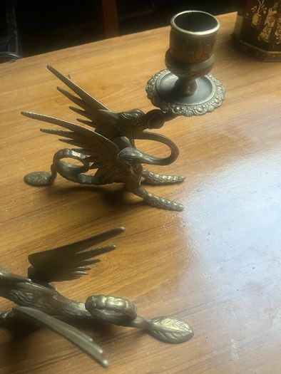 2 Antique solid brass  Dragon  candle sticks