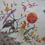 Antique Early 20c Chinese Silk Embroidery Birds Panel Framed - 23"x14" Image 10