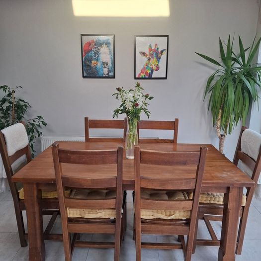 Walnut Solid Wood Dining Table & 6 Chairs