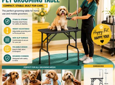 Folding Dog Grooming Table with Adjustable Grooming Arm