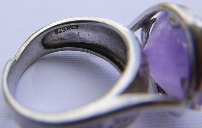 Vintage 80s Sterling Silver 925 Amethyst Quartz Gecko Statement Ring Size T - 11,65g