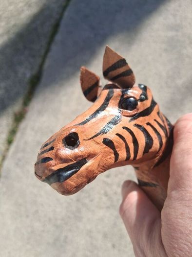 Mid Century Leather 11 Inch Zebra and Foal (Handpainted )
