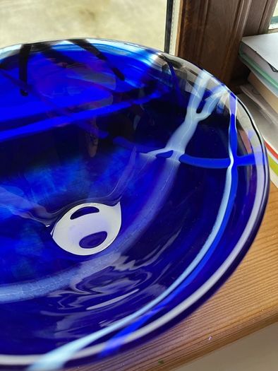 Pair of Kosta Boda Swedish blue glass bowls
