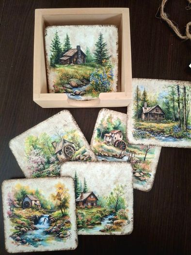 Set of 6 Wooden Coasters in a Box