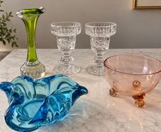 Vintage Pastel Retro Glass Decor Bundle - 5 Pieces, 1950s/60s Style