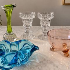 Vintage Pastel Retro Glass Decor Bundle - 5 Pieces, 1950s/60s Style