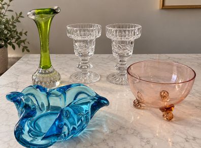 Vintage Pastel Retro Glass Decor Bundle - 5 Pieces, 1950s/60s Style