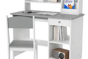 Two-Piece Kids Desk and Chair Set with Storage, for Ages 5-8 Years - Grey