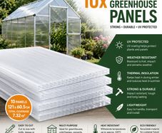 10 x Double Wall Sheets, 6 mm, Can Be Cut to Size, 121 x 60.5 cm, Polycarbonate UV-Resistant, Clear, Twin-Wall Panels, Greenhouse Panels, Multi-Wall Sheets