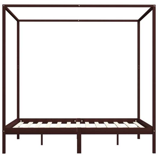 Canopy Bed Frame Dark Brown Solid Pine Wood 160x200 cm