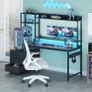 Gaming Desk with Drawers Display Shelves 120x48 cm Computer LED Lights Sockets Reversible PC Table Monitor Stand Carbon Fiber Black Image 8