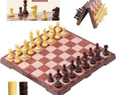 Chess Set and Draughts, 2 IN 1 Folding Chess Board Set, Magnetic Chess Pieces, Portable Travel Chess Set Board Games, Educational Toys Gifts for Adults, 31x31cm