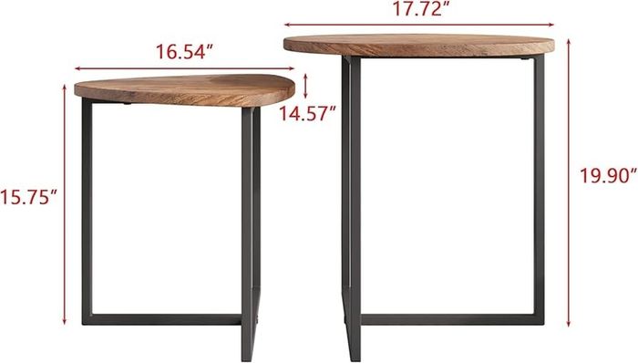 Round Coffee Table Set of 2,Small Coffee Living Room Tables,Round Side Table,Industrial End Table,Metal Frame with Wood Look Accent Furniture,Sofa Tea Cocktail Table for Living Room,Black