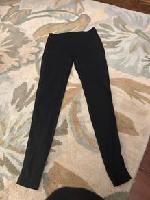 Spanx black fired leggings in small, sheer strip on side