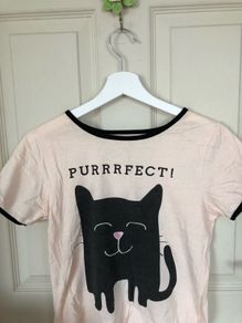 Girls pink slogan cat top