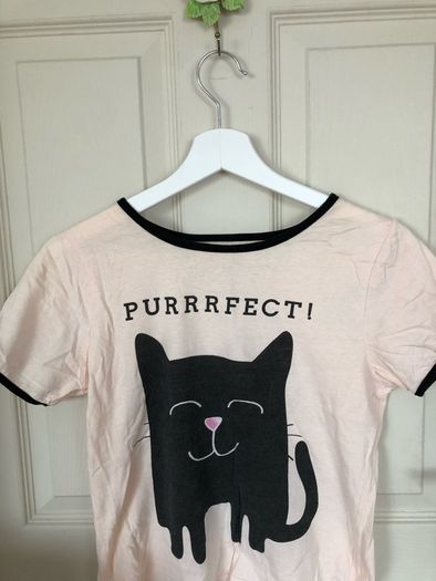 Girls pink slogan cat top