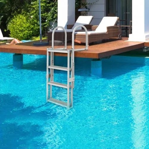 Dock Ladder, Retractable 4 Steps, 350 lbs Load Capacity, Aluminum Alloy Pontoon Boat Ladder with 55.1''-67.1'' Adjustable Height, 4'' Wide