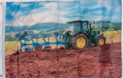 John Deere tractor ploughing flag 3ft x 2ft.