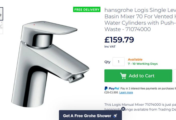 hansgrohe Logis Single Lever Basin Mixer 70 For Vented Hot Water Cylinders with Push-Open Waste - 71074000