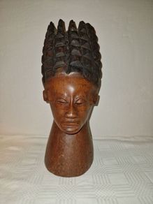 Large hand carved African wooden bust