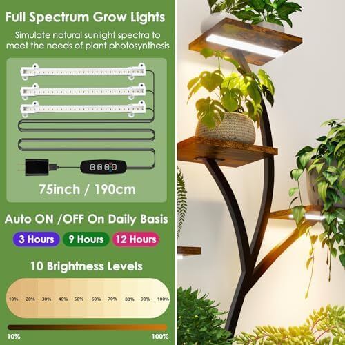 Plant Stand Indoor with Grow Lights, 9-Tier Tall S-Shaped Metal Plant Shelf Pot Stand for Plants Multiple, 161 CM Corner Shelf Plant