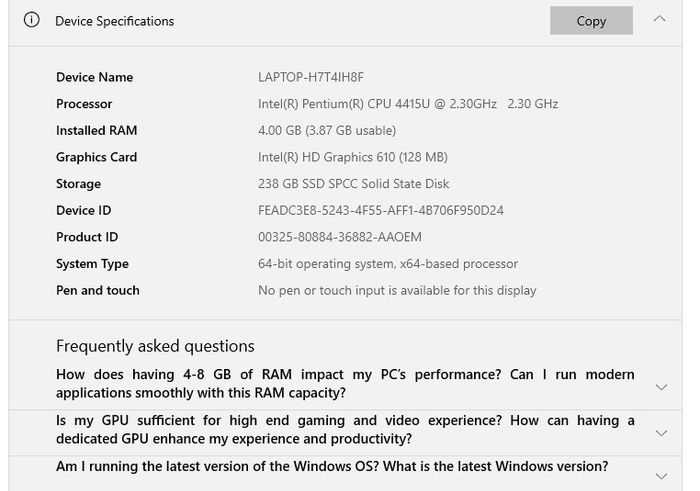 Lenovo Ideapad 320s intel pentium gold Windows 10