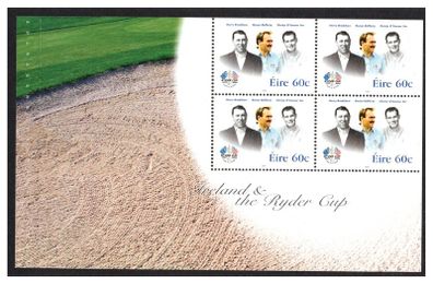 2005 Ireland Ireland and The Ryder Cup Commemorative Stamp Booklet Pane featuring Harry Bradshasw, Ronan Rafferty & Christy O'Connor Snr Mint Never Hinged (MNH). Hibernian HP160