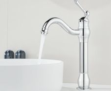 Chrome Vintage Retro Tall Tap for Bathroom Basin, High Rise Bathroom Sink Mixer Tap with 360 Swivel Spout, Brass Construction Basin Mixer Tap, Cloakroom Classic Countertop