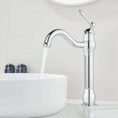 Chrome Vintage Retro Tall Tap for Bathroom Basin, High Rise Bathroom Sink Mixer Tap with 360 Swivel Spout, Brass Construction Basin Mixer Tap, Cloakroom Classic Countertop