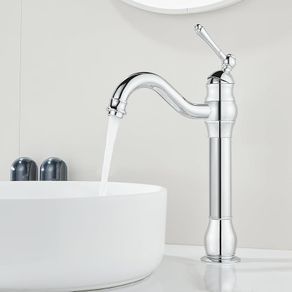 Chrome Vintage Retro Tall Tap for Bathroom Basin, High Rise Bathroom Sink Mixer Tap with 360 Swivel Spout, Brass Construction Basin Mixer Tap, Cloakroom Classic Countertop
