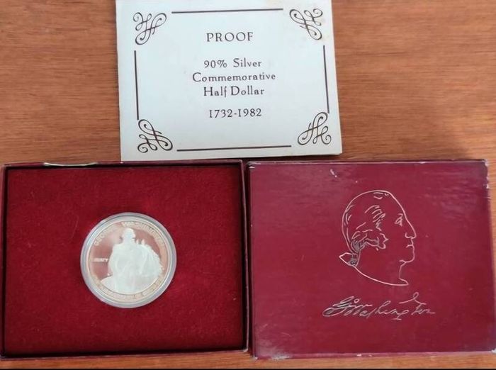 PROOF 1982 G.Washington 1/2 Dollar Silver Commemorative Coin Box COA