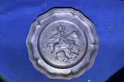 Heavy pewter decorative plate, St. George and the dragon.