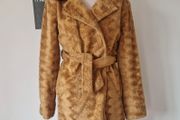 Vintage 1980s 1990s chenille teddy camel colour coat M L glamorous special occasion