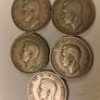 Five English 2 Shilling Coins 1948 to 1951 Image 2