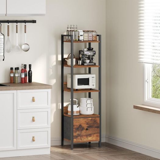 5-Tier Bookcase with Removable Drawer, Freestanding
