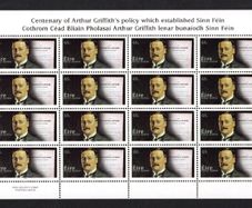2005 Ireland Centenary of Arthur Griffith's Essays (which established Sinn Fein) Commemorative Stamp Sheetlet Plate 1A1A1A1A Mint Never Hinged (MNH)