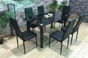 Modern Glass Dining Table Set Seats 6, black