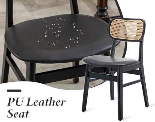 set of 4, wood, kitchen chairs, PU leather upholstered Rattan