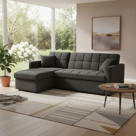 Kris Black Sofa Bed, Reversible Chaise & Storage